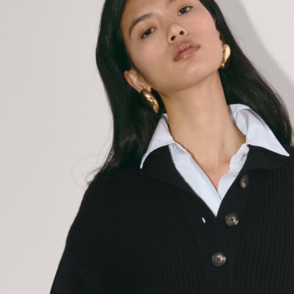 Everlane Cocoon Henley Sweater in Wool Cashmere Black S - Picture 2 of 7